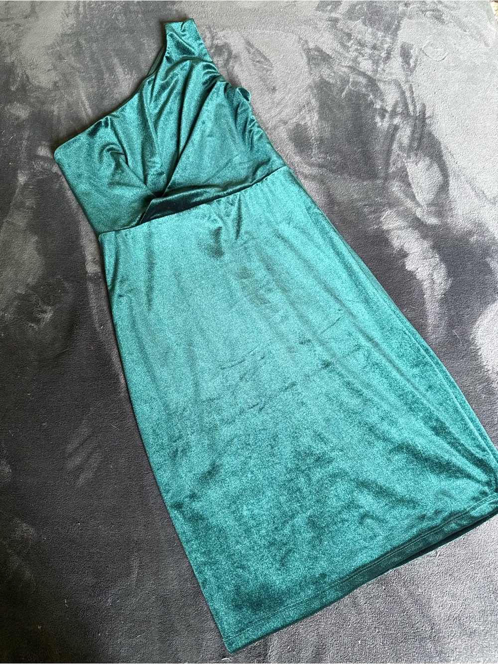 Lulu's One-Shoulder Shimmer Teal Dress